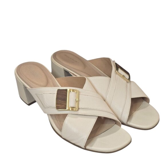 Rockport Cream and Gold Heeled Sandals with Elegant Design Wide - Picture 1 of 6
